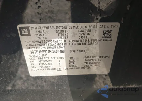 2017 GMC Sierra 1500 Sle from USA, damaged, VIN 3GTP1MEC4HG476460